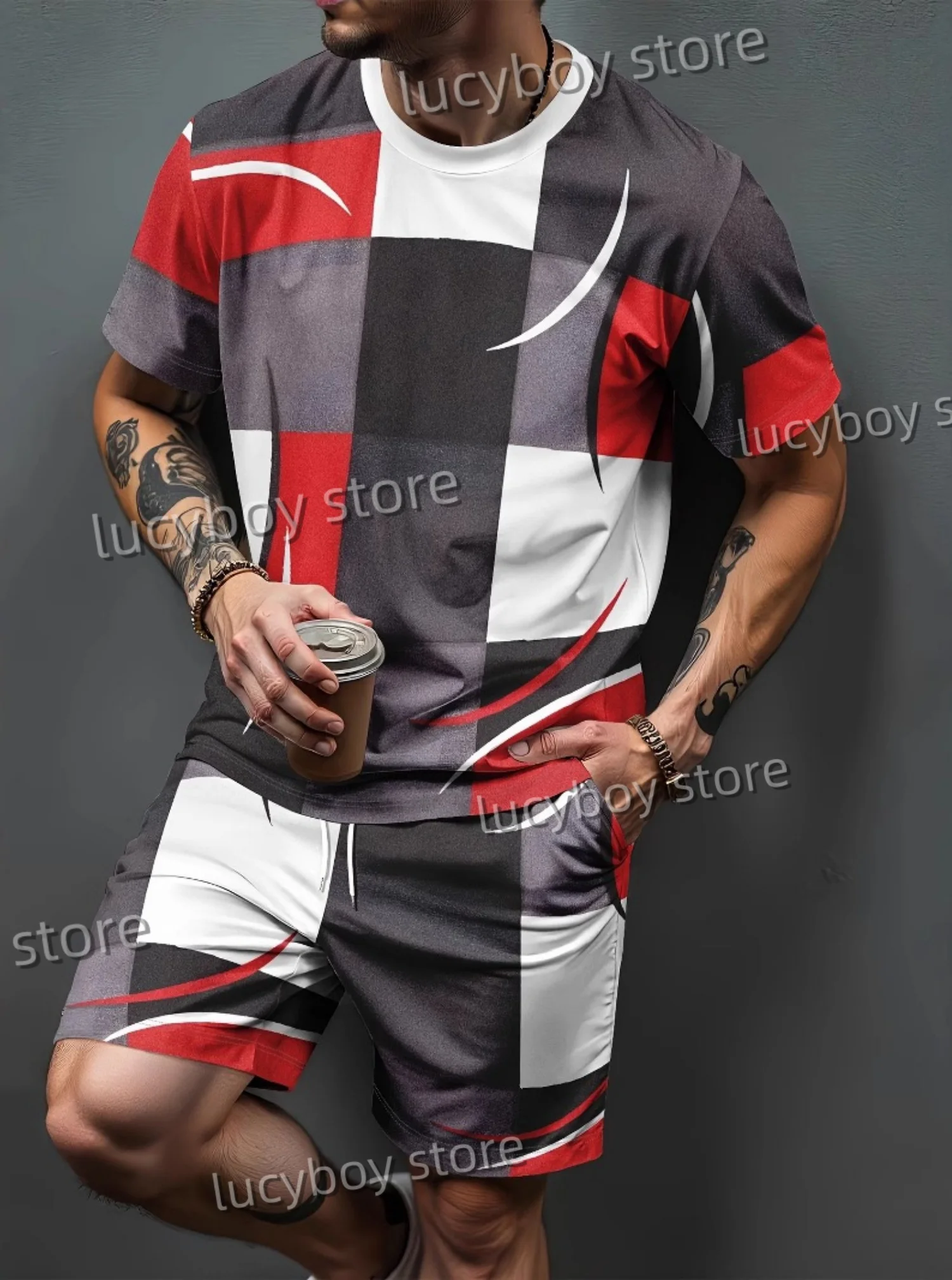 Summer men's lightweight casual sports tracksuit two-piece set adult plus size plaid print sports T-shirt shorts set
Summer men's lightweight casual sports tracksuit two-piece set adult plus size plaid print sports T-shirt shorts set