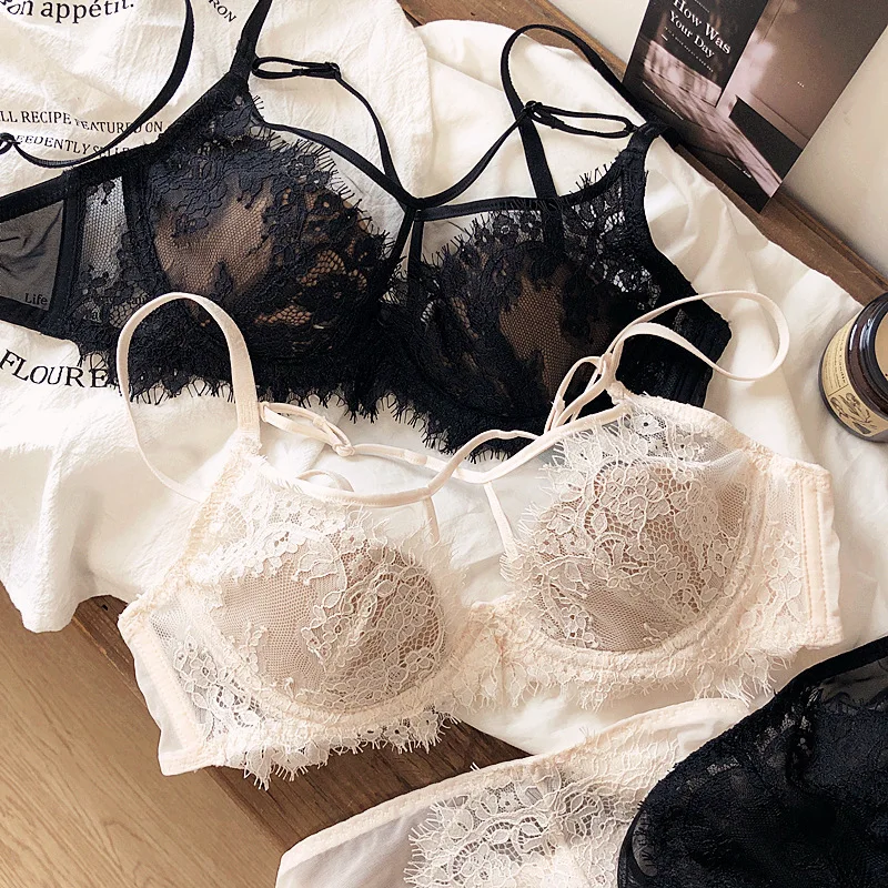 Eyelashes lace sexy cross straps bralette with briefs suit thin gathered big breasts small bra set see-through underwear
Eyelashes lace sexy cross straps bralette with briefs suit thin gathered big breasts small bra set see-through underwear
