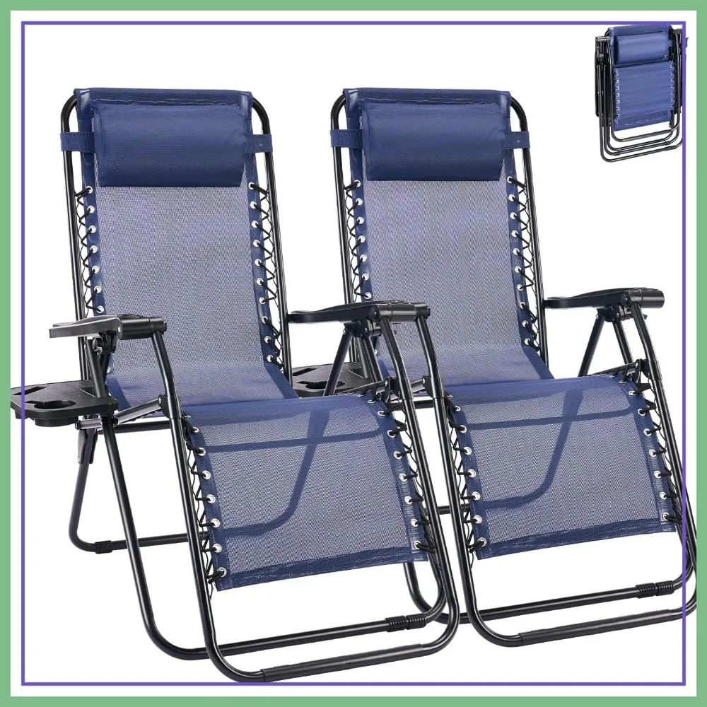 Zero Gravity Chair Set of 2, Folding Lounge Chairs with Adjustable Headrest, Mesh Back, Cup Holder, for Patio Lawn Beach - Blue
Zero Gravity Chair Set of 2, Folding Lounge Chairs with Adjustable Headrest, Mesh Back, Cup Holder, for Patio Lawn Beach - Blue