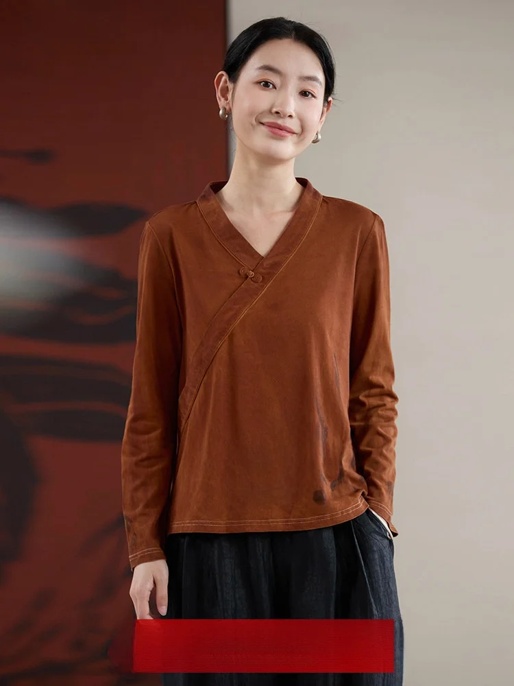 Limited Edition 100% Cotton Knitted T-Shirt Original Design Mud Painting Hanfu Style Cross Collar Long Sleeve V-Neck Tee
Limited Edition 100% Cotton Knitted T-Shirt Original Design Mud Painting Hanfu Style Cross Collar Long Sleeve V-Neck Tee