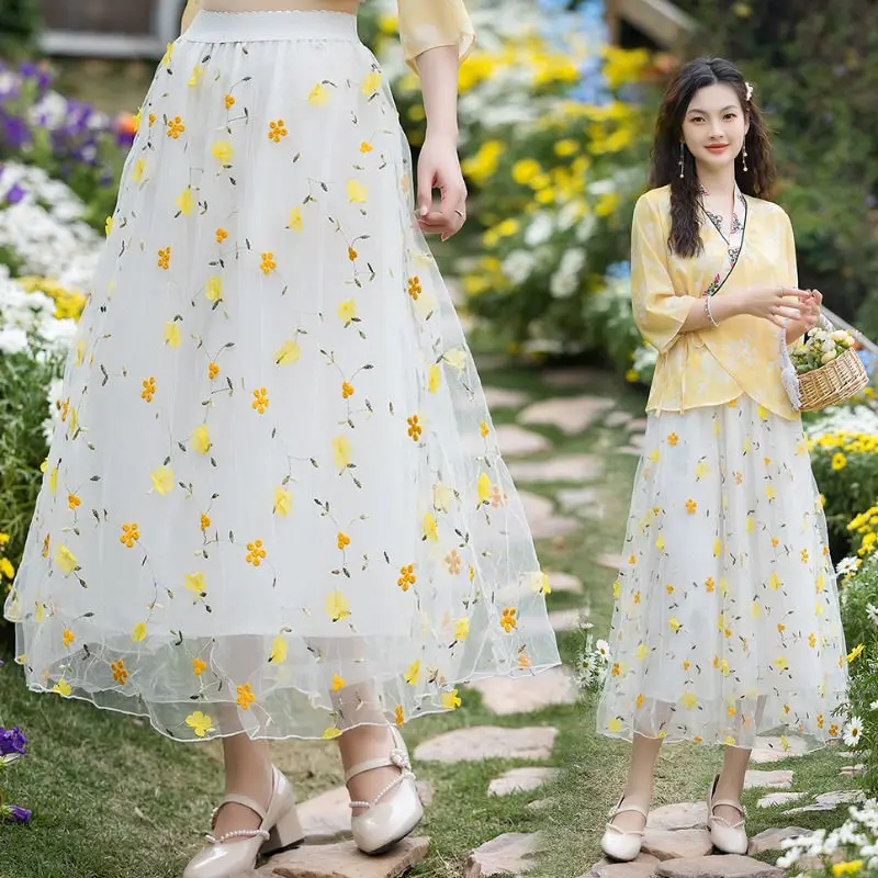 2023 Summer Retro Girl'S Floral Gauze Skirt High Waist Korean Fashion Sweet A-Line Women Midi Saias Mujer Faldas Z666
2023 Summer Retro Girl'S Floral Gauze Skirt High Waist Korean Fashion Sweet A-Line Women Midi Saias Mujer Faldas Z666