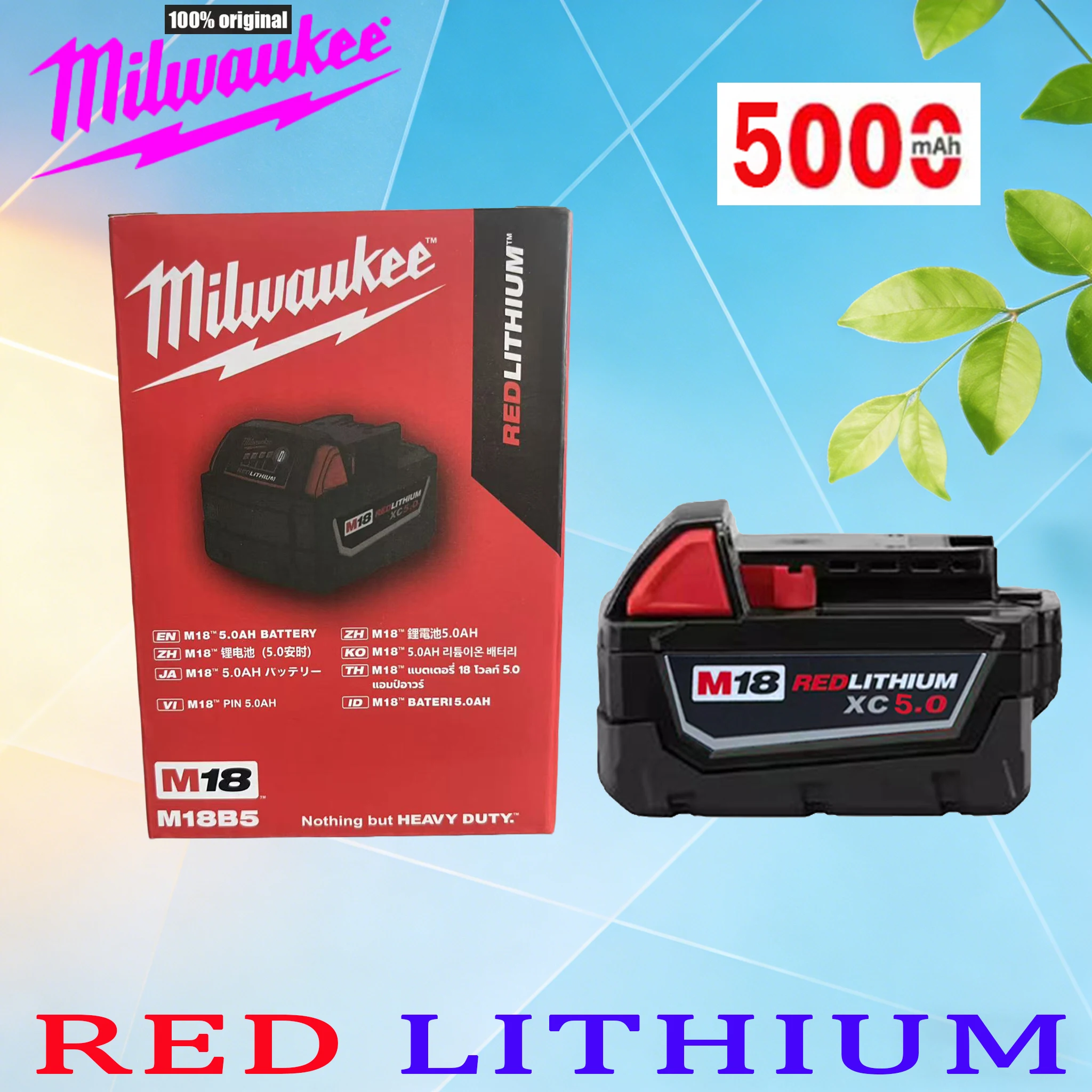Milwaukee M18 Battery 18V 5Ah REDLITHIUM-ION Compatible with 200+ M18 Tools with Fuel Gauge Anti-Overload Water-Resistant Design
Milwaukee M18 Battery 18V 5Ah REDLITHIUM-ION Compatible with 200+ M18 Tools with Fuel Gauge Anti-Overload Water-Resistant Design