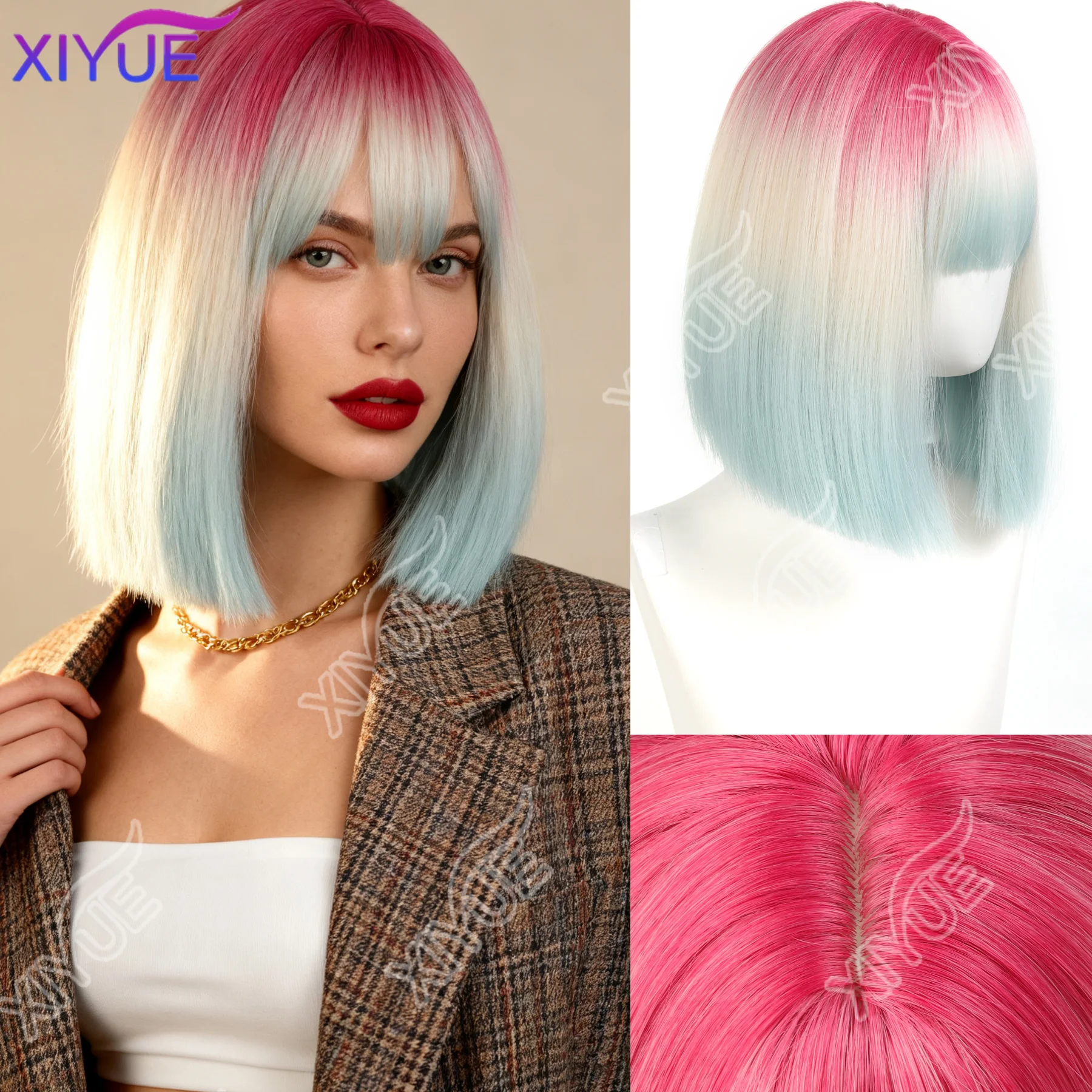 XIYUE Розовый градиент синий Короткий прямой парик для женщин с челкой Градиентные блики Лолита Боб Парики Синтетический парик Пастель 
XIYUE Розовый градиент синий Короткий прямой парик для женщин с челкой Градиентные блики Лолита Боб Парики Синтетический парик Пастель