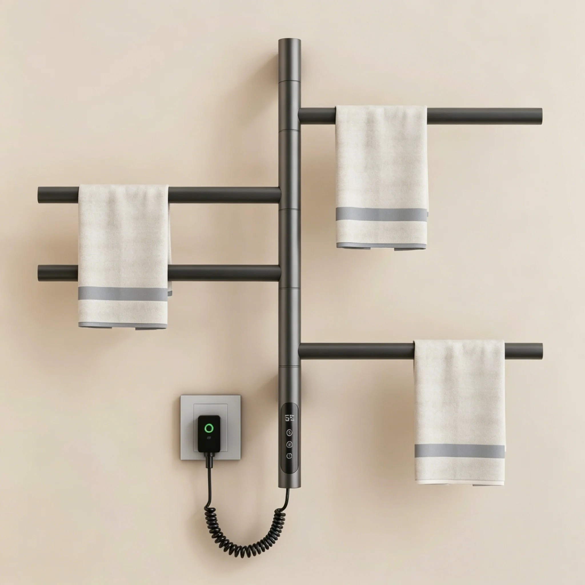 Smart WiFi Electric Towel Rack Heating, 4-Arm Rotatable, Waterproof, Touch Control
Smart WiFi Electric Towel Rack Heating, 4-Arm Rotatable, Waterproof, Touch Control