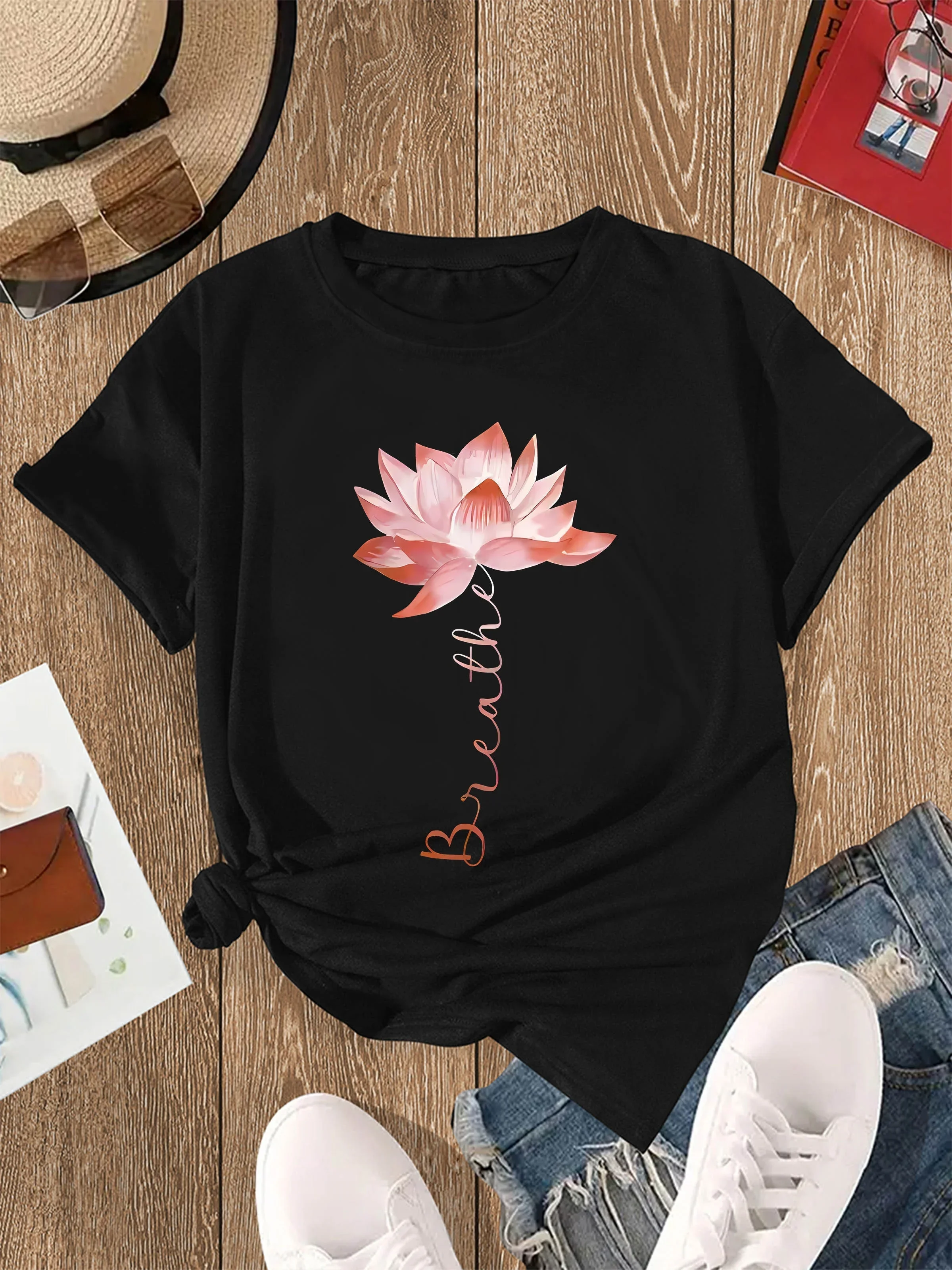 Lotus Graphic Sports Tee Short Sleeves Round Neck Casual Running Fitness T-shirt Top Women's Activewear
Lotus Graphic Sports Tee Short Sleeves Round Neck Casual Running Fitness T-shirt Top Women's Activewear