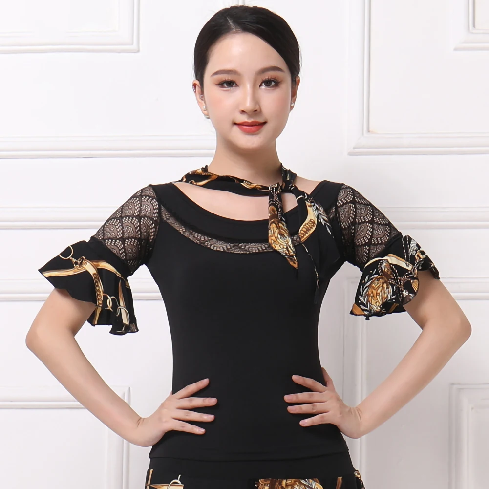 Dancing Top Short-sleeved Clothing Women's New Shirt Black Latin Dance Top Round Collar Samba Modern Shirt
Dancing Top Short-sleeved Clothing Women's New Shirt Black Latin Dance Top Round Collar Samba Modern Shirt