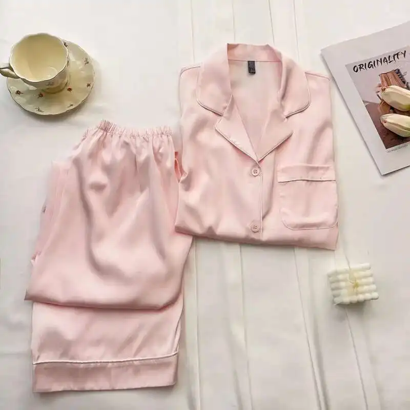 Comfortable Elegant Cool Breathable Ice Silk Pajamas Women's Short Sleeve Set Pink Soft Print Women's Summer Thin Pyjamas Sets
Comfortable Elegant Cool Breathable Ice Silk Pajamas Women's Short Sleeve Set Pink Soft Print Women's Summer Thin Pyjamas Sets