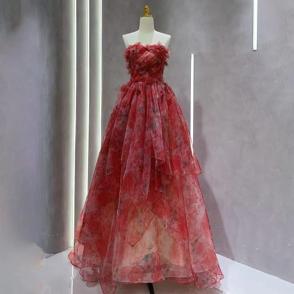 Strapless Prom Dress 3D Floral Applique Pearls Corselet Print Evening Gown Customized A-line Formal Evening Dresses Woman 2025
Strapless Prom Dress 3D Floral Applique Pearls Corselet Print Evening Gown Customized A-line Formal Evening Dresses Woman 2025