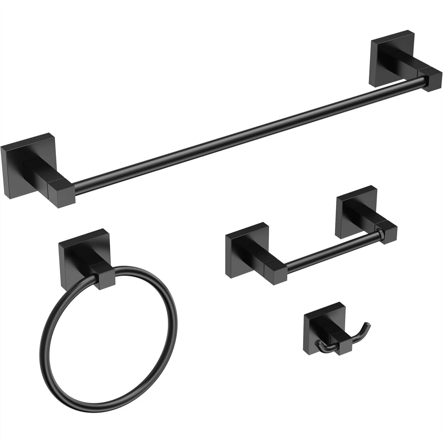 4 Pieces Bathroom Hardware Set Matte Black Square Stainless Steel Zinc Alloy Wall Mounted 18-Inch Towel Bar Toilet Paper Holder
4 Pieces Bathroom Hardware Set Matte Black Square Stainless Steel Zinc Alloy Wall Mounted 18-Inch Towel Bar Toilet Paper Holder