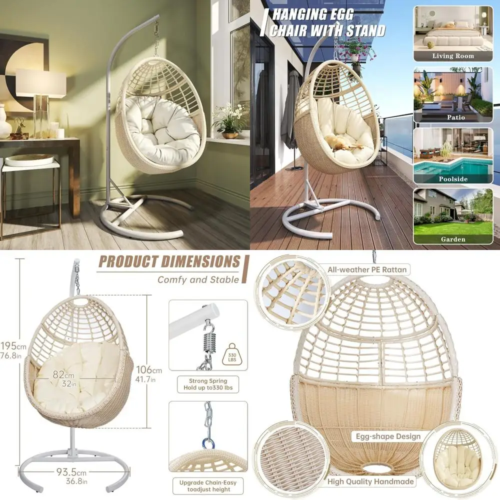 Плетеное кресло-качели из ротанга для дома и улицы с подставкой и подушкой - бежевое
Плетеное кресло-качели из ротанга для дома и улицы с подставкой и подушкой - бежевое