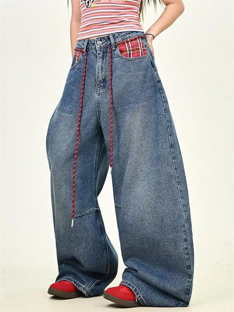 Large Size American Retro Plaid Splicing Jeans Women's Washed Loose Wide Leg Casual High Waist Cotton Denim Casual Jeans
Large Size American Retro Plaid Splicing Jeans Women's Washed Loose Wide Leg Casual High Waist Cotton Denim Casual Jeans