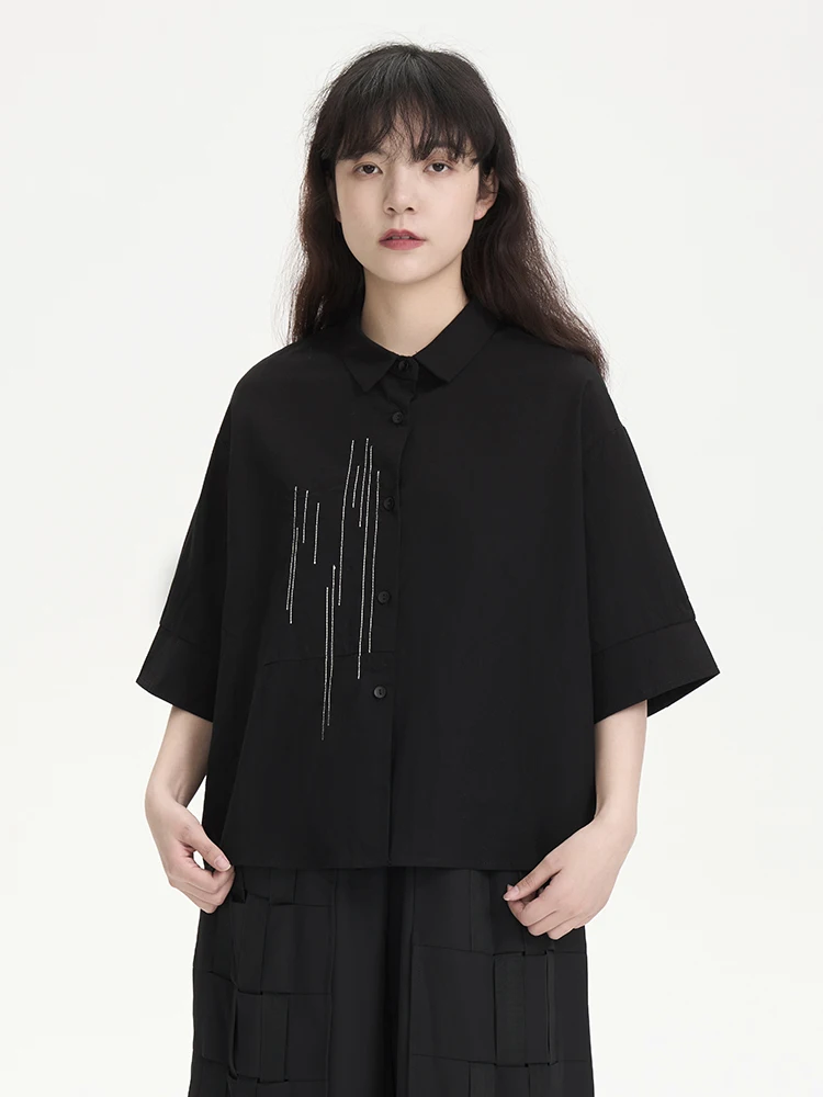 Summer New Loose Versatile Women's Shirt Black Splice Line Short Sleeve Top Breathable Cotton Collar Button Detail
Summer New Loose Versatile Women's Shirt Black Splice Line Short Sleeve Top Breathable Cotton Collar Button Detail