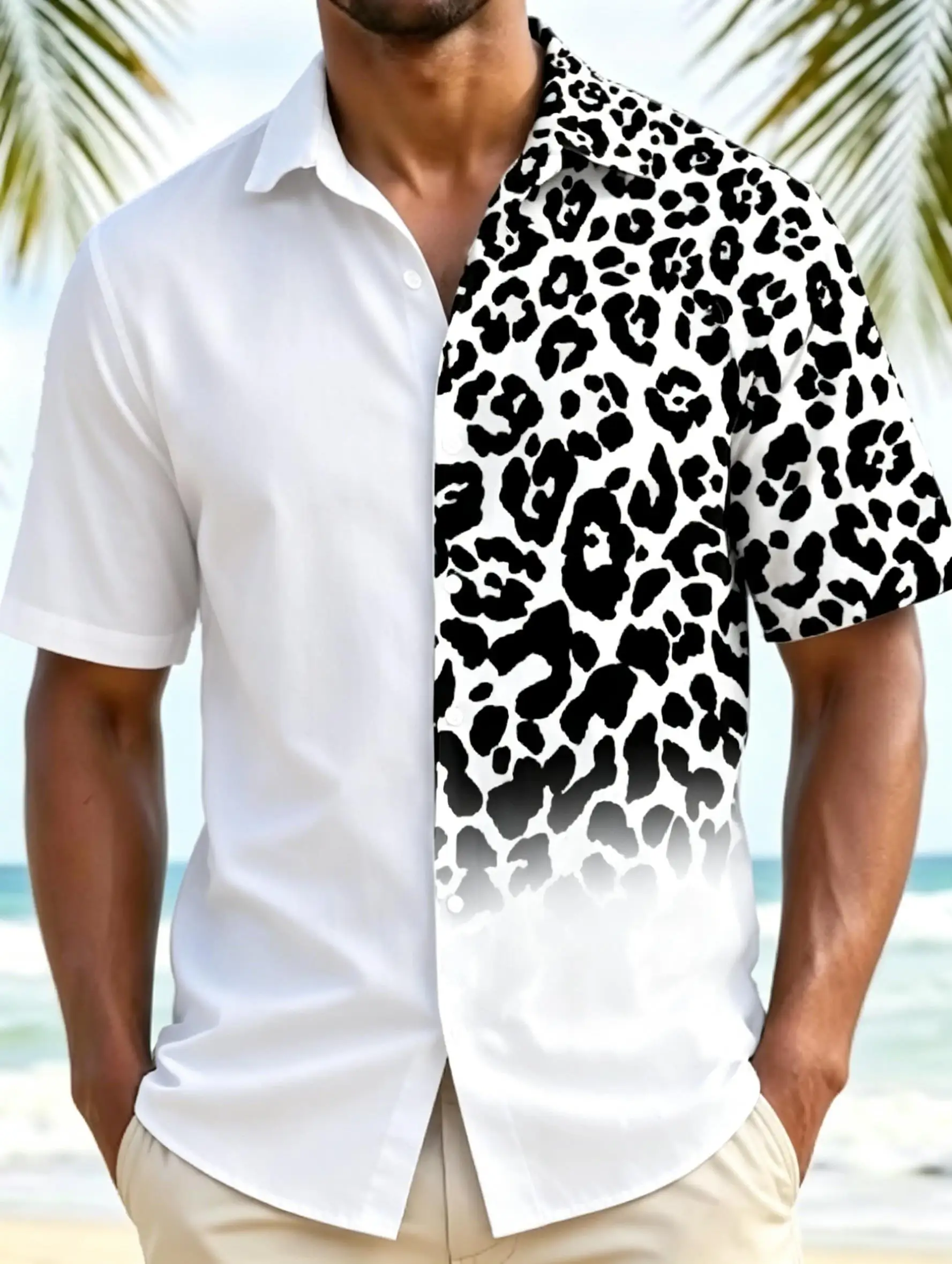 Men's Spring Summer Lapel Shirt, Split Leopard Print Casual Tops For Daily Street Vacation Outfit
Men's Spring Summer Lapel Shirt, Split Leopard Print Casual Tops For Daily Street Vacation Outfit