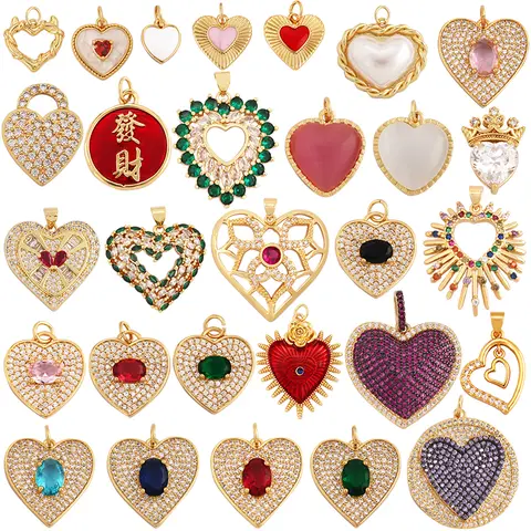 Palace Love Heart Enamel Oil Dropped Charm Pendant,18k Gold Plated Inlaid Full Zircon Necklace Bracelet Jewelry Supplies M58