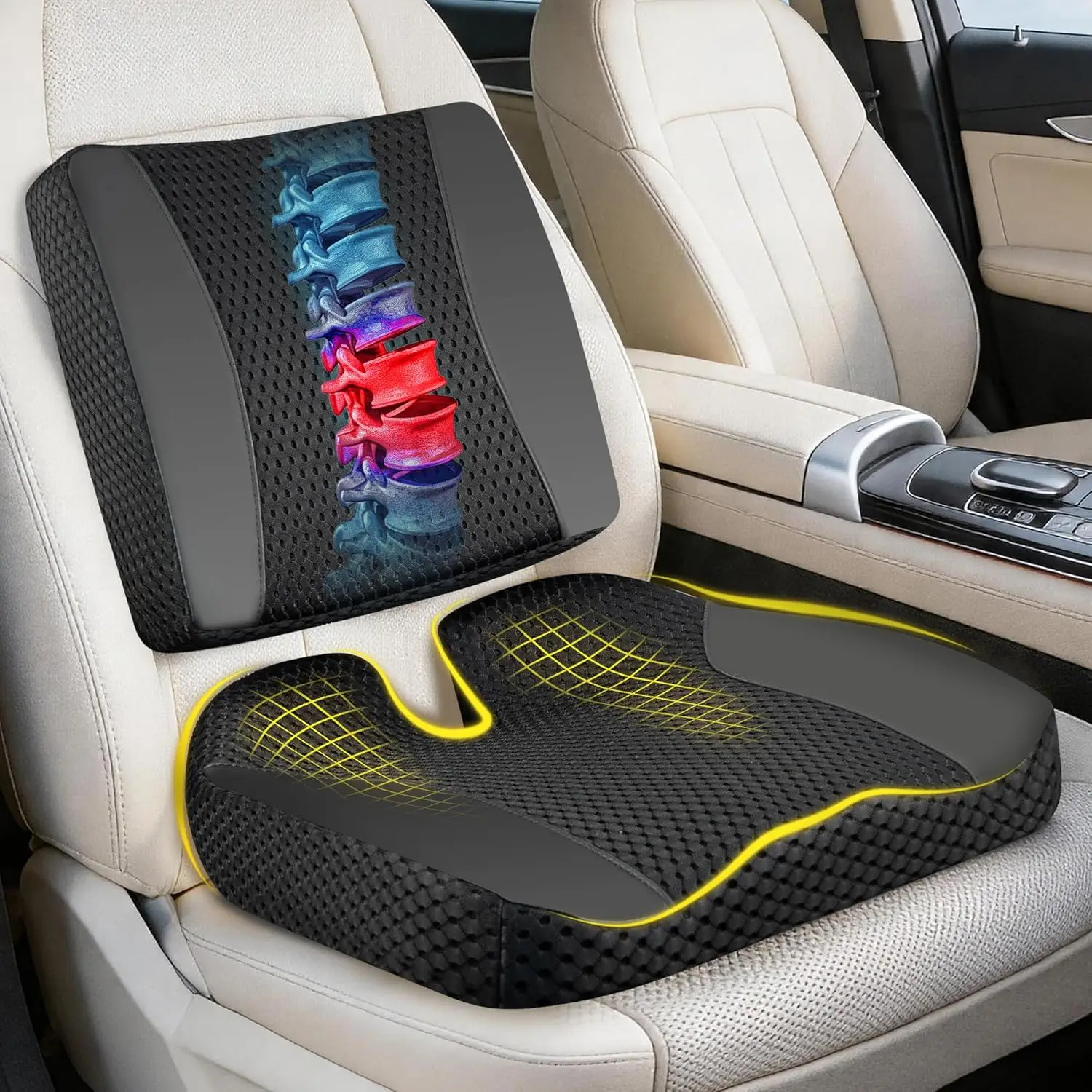 Memory Foam Car Seat Cushion with Lumbar Support for Back & Butt Pain Relief, Office & Desk Chair, Black
Memory Foam Car Seat Cushion with Lumbar Support for Back & Butt Pain Relief, Office & Desk Chair, Black