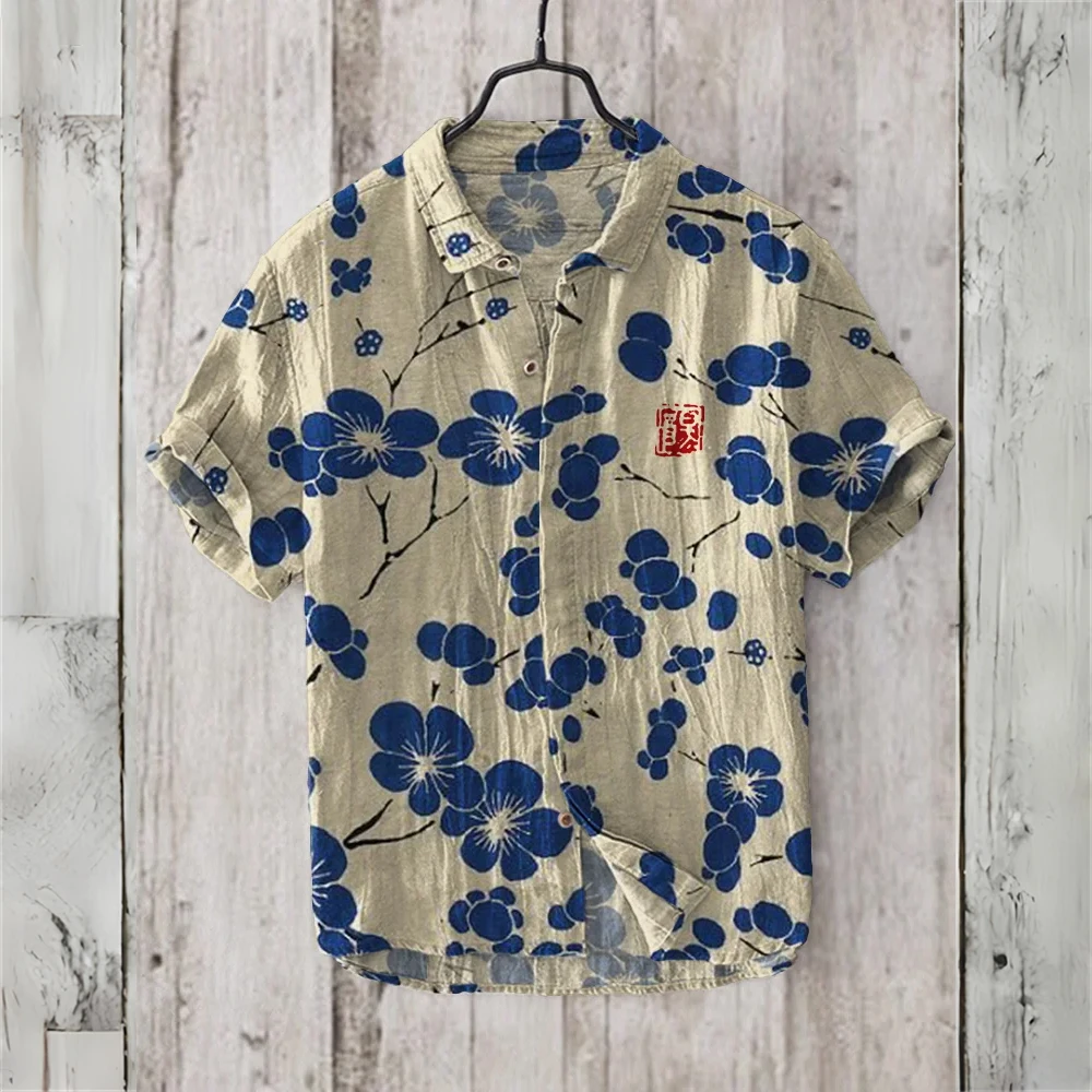 Retro Chinese Men's Short Sleeve Shirt Printed Linen Blended Clothing Plum Blossom Pattern Fashionable Casual Elegant Men's Tops
Retro Chinese Men's Short Sleeve Shirt Printed Linen Blended Clothing Plum Blossom Pattern Fashionable Casual Elegant Men's Tops