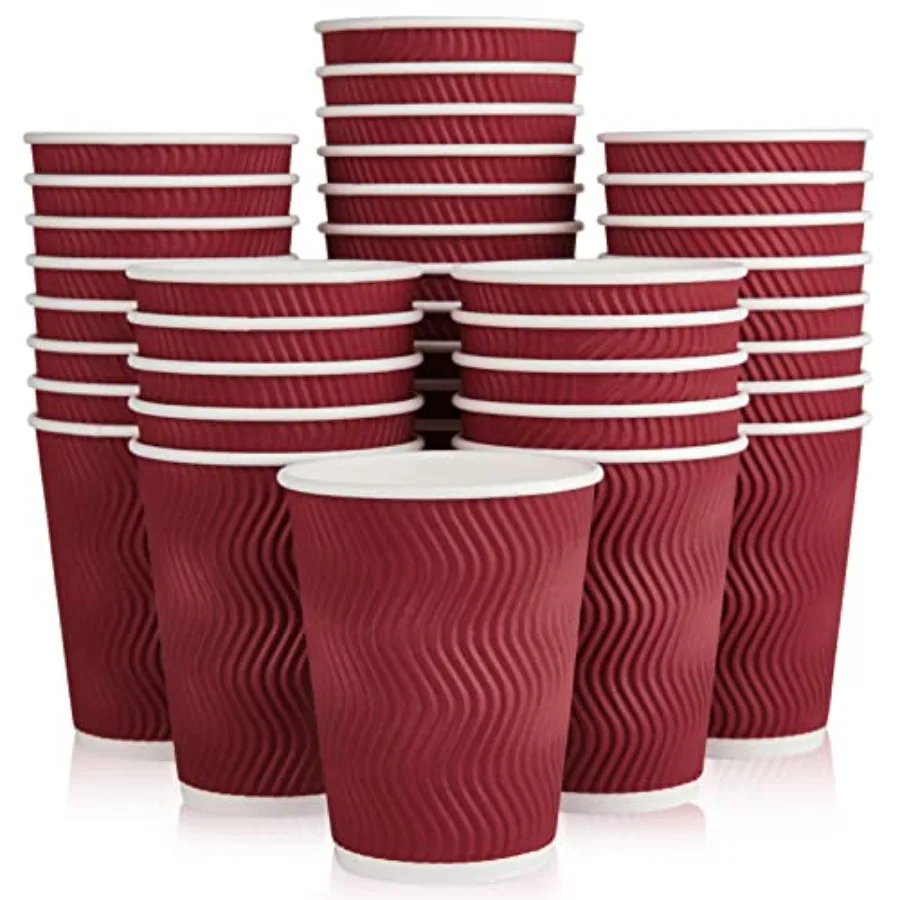 Pack 12 oz Paper Coffee Cups, Wine Red Disposable Beverage Cups with Insulated Ripple Wall for Coffee, Tea, and Hot Chocolate
Pack 12 oz Paper Coffee Cups, Wine Red Disposable Beverage Cups with Insulated Ripple Wall for Coffee, Tea, and Hot Chocolate