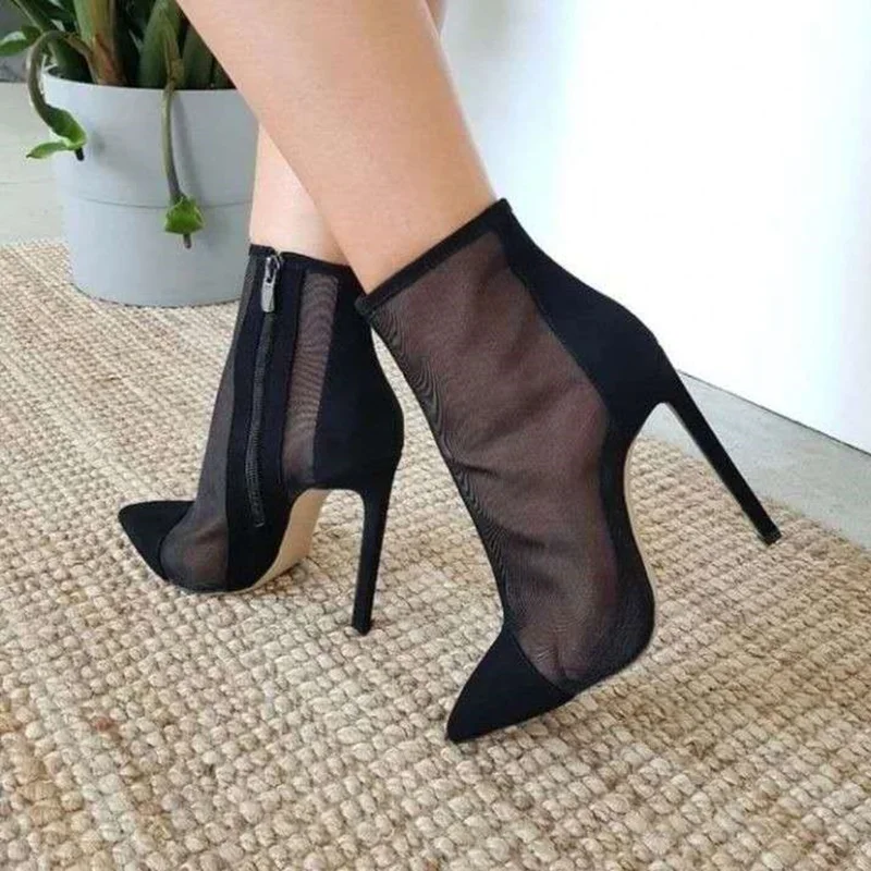 Black Mesh Patchwork Ankle Boots Pointed Toe Stiletto Heel Dress Shoes Zipped High Heel Short Booties
Black Mesh Patchwork Ankle Boots Pointed Toe Stiletto Heel Dress Shoes Zipped High Heel Short Booties