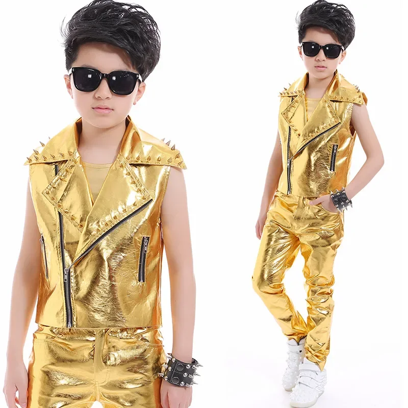 Children Jazz Boys Stage Gold Costume Rivet Jacket Vest Pants Street Dance Outfit Hiphop Modern Catwalk Singer Clothing DNV14069
Children Jazz Boys Stage Gold Costume Rivet Jacket Vest Pants Street Dance Outfit Hiphop Modern Catwalk Singer Clothing DNV14069