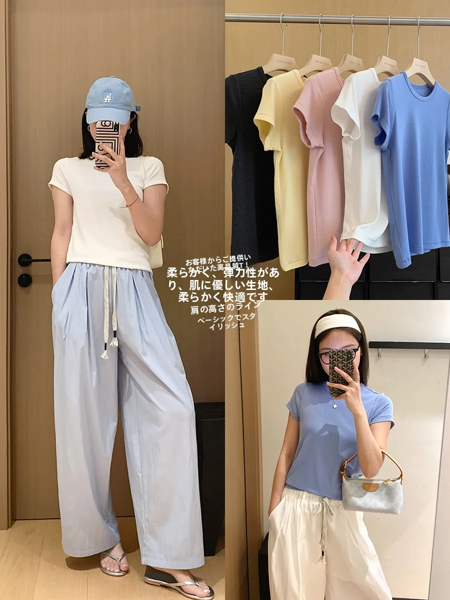 Lightweight Breathable Summer Short Sleeve round Neck T-Shirt High Elasticity Soft Cotton Blend Comfortable Basic Women's Top
Lightweight Breathable Summer Short Sleeve round Neck T-Shirt High Elasticity Soft Cotton Blend Comfortable Basic Women's Top