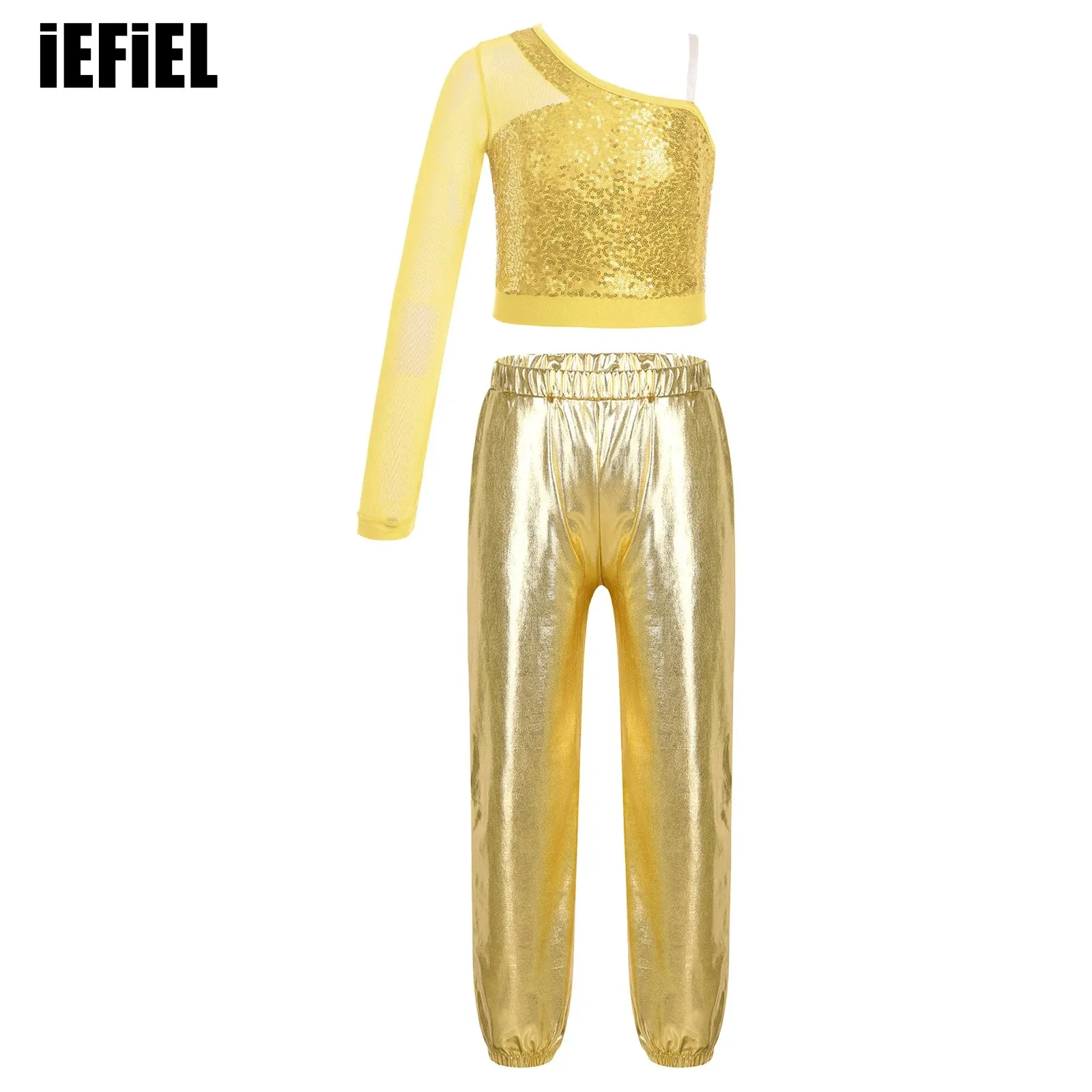 Kids Girls Dance Costume Outfit Sequins Dance Top Sheer Mesh Long Sleeve One Shoulder Crop Top with Metallic High Waist Pants
Kids Girls Dance Costume Outfit Sequins Dance Top Sheer Mesh Long Sleeve One Shoulder Crop Top with Metallic High Waist Pants