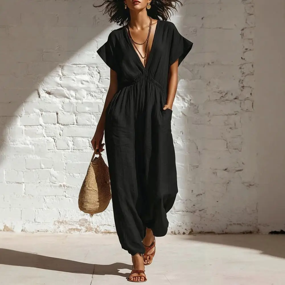 Sleeve Elastic Jumpsuit Casual Loose Solid Color Wide Leg Vacation Rompers, Summer One Piece Outfits with Pockets
Sleeve Elastic Jumpsuit Casual Loose Solid Color Wide Leg Vacation Rompers, Summer One Piece Outfits with Pockets
