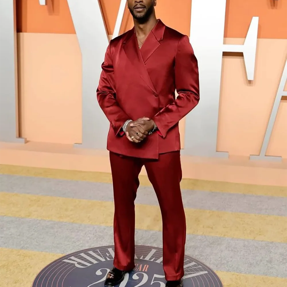 Vintage Red Satin Men Suit Two Piece Peak Lapel Incline Single Button Slim Fit Outfit Evening Party Prom Elegant Man Set
Vintage Red Satin Men Suit Two Piece Peak Lapel Incline Single Button Slim Fit Outfit Evening Party Prom Elegant Man Set