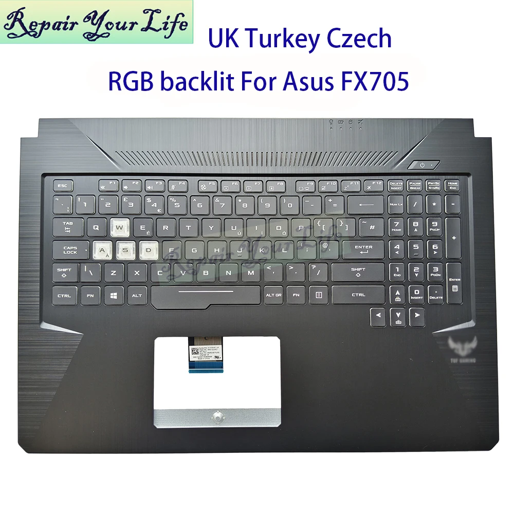 RGB Backlit UK Turkey Czech Keyboard For ASUS FX705 TUF Gaming FX705D FX705DY FX705G 90NR0192-R31UK0 Palmrest Top Case Teclado
RGB Backlit UK Turkey Czech Keyboard For ASUS FX705 TUF Gaming FX705D FX705DY FX705G 90NR0192-R31UK0 Palmrest Top Case Teclado