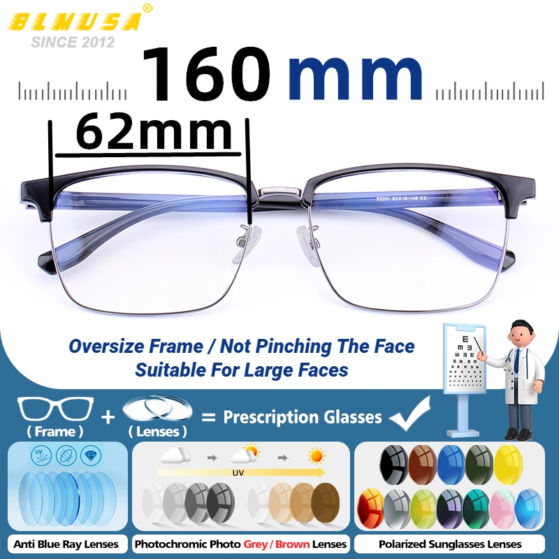 BLMUSA New Fashion Square Oversize Frame Prescription Glasses Business Men's Wide Face Reading Progressive Lenses Eyeglasses
BLMUSA New Fashion Square Oversize Frame Prescription Glasses Business Men's Wide Face Reading Progressive Lenses Eyeglasses