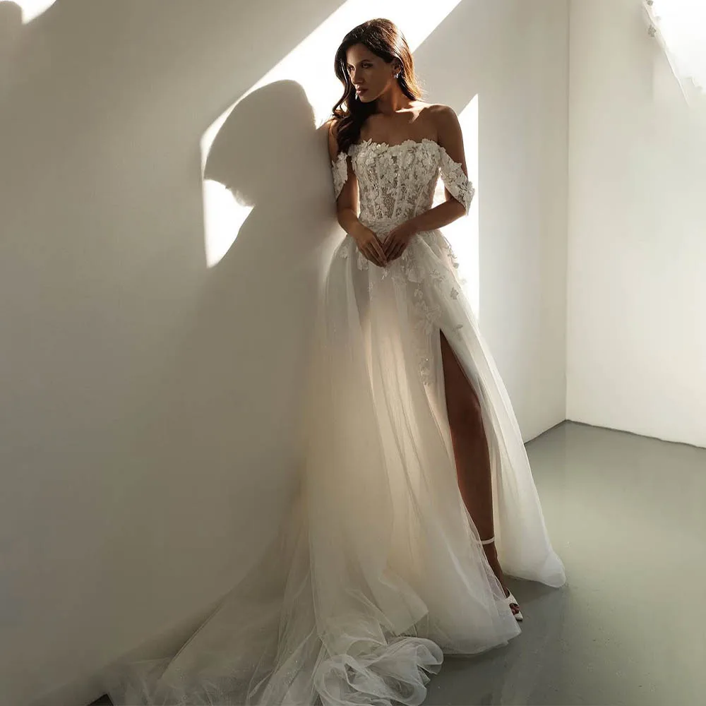 Charming Two Straps 3d Flower Lace Applique Bridal Grown A Line Wedding Dresses Side Slit Custom Made 2026 Vestido De Noival
Charming Two Straps 3d Flower Lace Applique Bridal Grown A Line Wedding Dresses Side Slit Custom Made 2026 Vestido De Noival