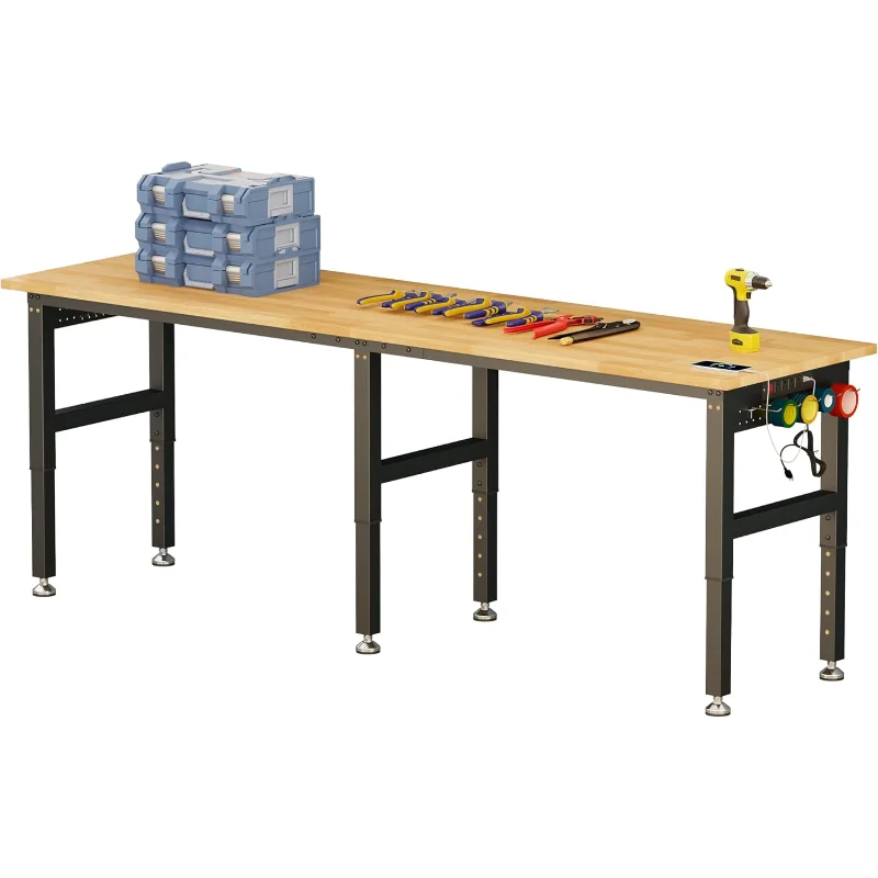 96“ Adjustable Heavy Duty Workbench with 4 AC Outlet and 2 USB Ports Power Outlets, 5000 Lbs Capacity, Rubber Wood Top
96“ Adjustable Heavy Duty Workbench with 4 AC Outlet and 2 USB Ports Power Outlets, 5000 Lbs Capacity, Rubber Wood Top
