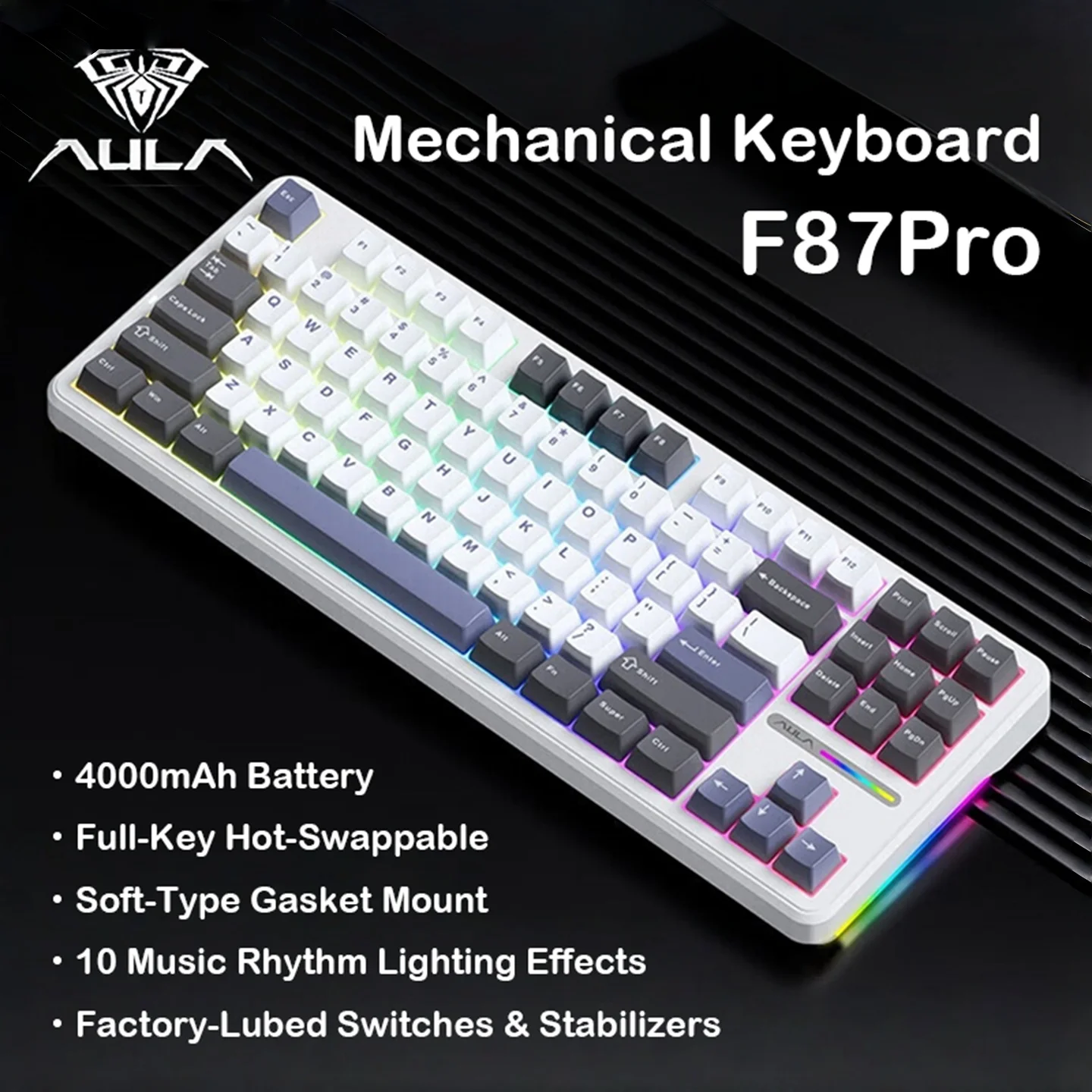 AULA F87 PRO Wired Wireless Bluetooth Tri Mode Hot Swappable Gaming Keyboard With RGB Backlight And Volume Knob
AULA F87 PRO Wired Wireless Bluetooth Tri Mode Hot Swappable Gaming Keyboard With RGB Backlight And Volume Knob