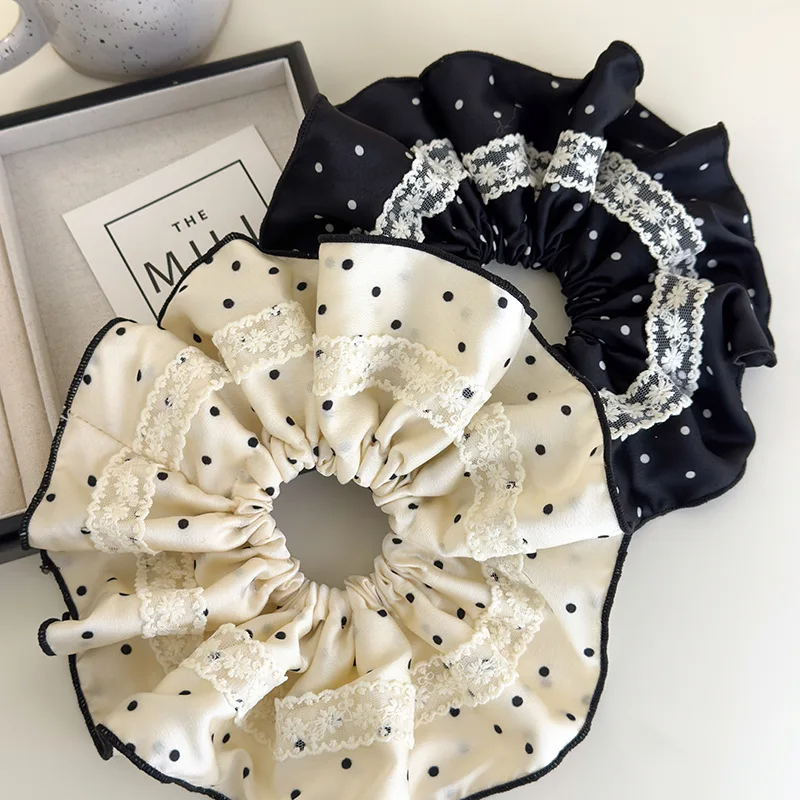 Scrunchie Oversized Black White Polka Dot Satin Lace French Retro Chic Hair Band for Women Soft Premium Comfortable Everyday
Scrunchie Oversized Black White Polka Dot Satin Lace French Retro Chic Hair Band for Women Soft Premium Comfortable Everyday