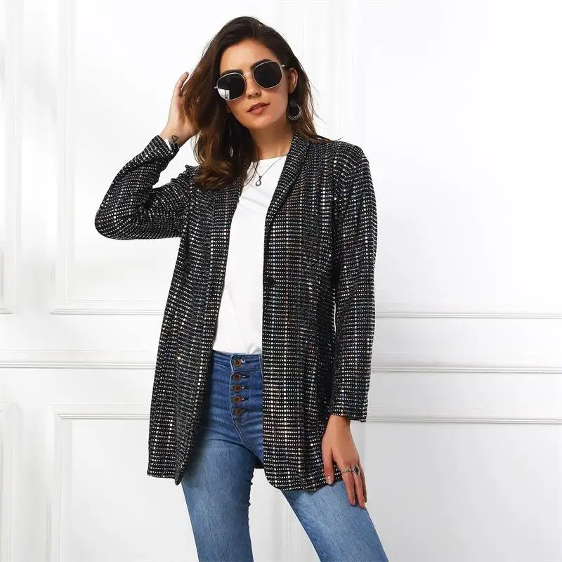 Women's Punk Style Sequin Jacket Autumn Winter Long Sleeve Slim Fit Fashion Outerwear Wish Cross-Border 9273
Women's Punk Style Sequin Jacket Autumn Winter Long Sleeve Slim Fit Fashion Outerwear Wish Cross-Border 9273