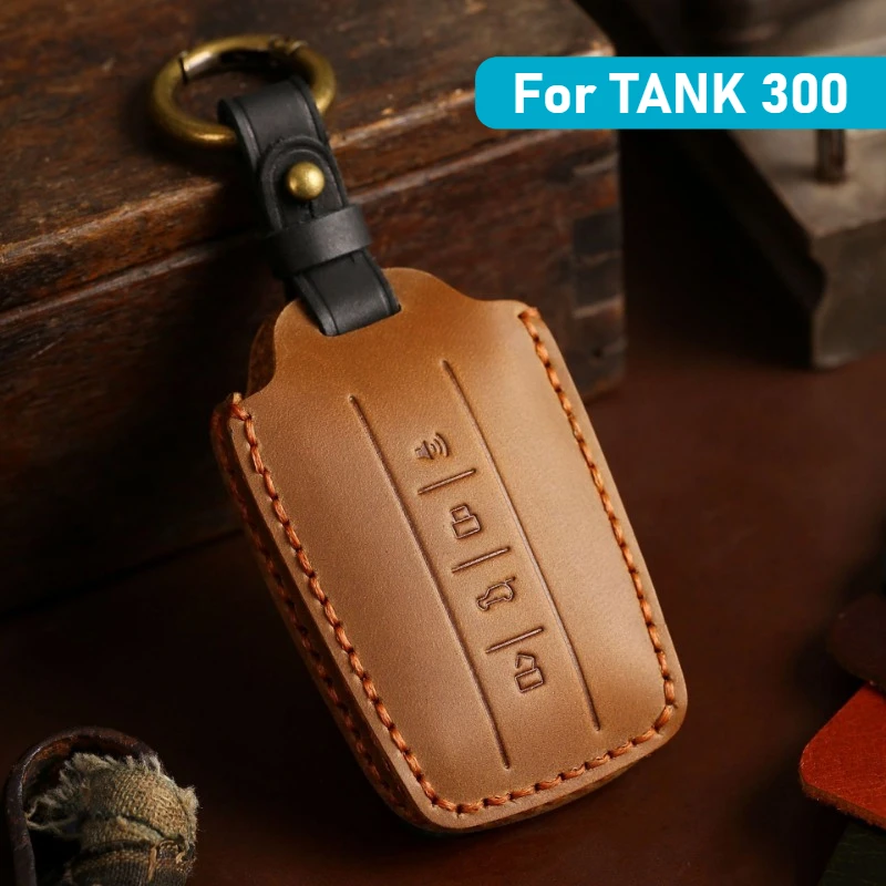 For GWM TANK 300 Car Key Cover Handmade High End Genuine Leather Car Key Bag Smart Key Protection Cover Modify Car Accessories
