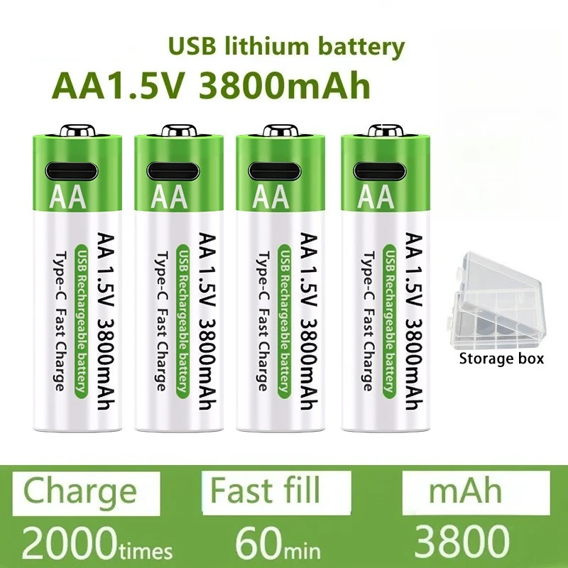 AA Size 3800mAh Large Capacity Lithium Battery 1.5V Constant Voltage Fast Charging Type-C USB Rechargeable Battery
AA Size 3800mAh Large Capacity Lithium Battery 1.5V Constant Voltage Fast Charging Type-C USB Rechargeable Battery