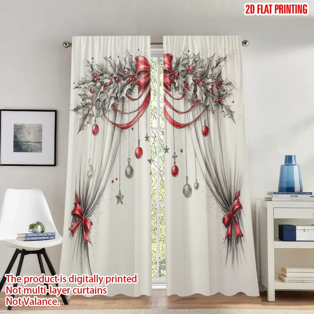 2pcs 2D flat printing Classic Christmas Curtains Christmas Holly Star Bows Digital Printed Polyester Drapes Festive Wall Decor
2pcs 2D flat printing Classic Christmas Curtains Christmas Holly Star Bows Digital Printed Polyester Drapes Festive Wall Decor