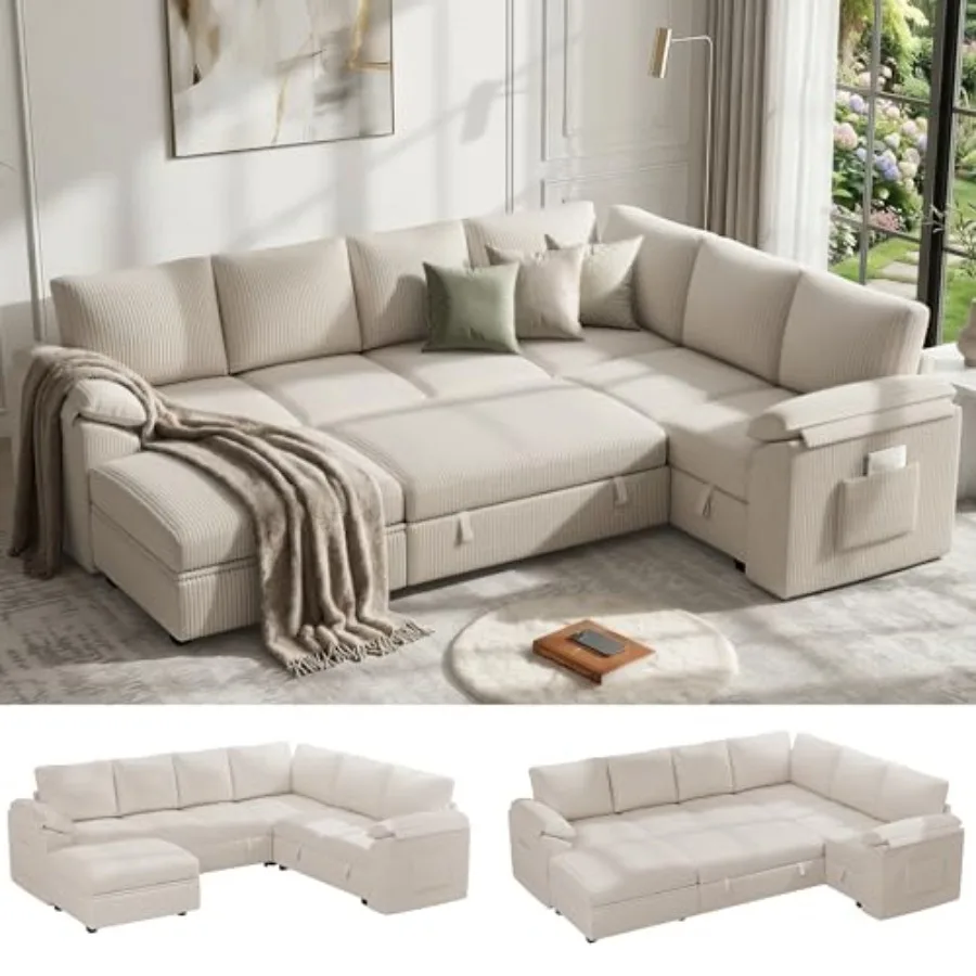 08 Inch Sectional Sleeper Sofa Bed with Pull Out Couch, U Shaped Cloud Modular Sectional Sofa with Storage, Corduroy Sectional
08 Inch Sectional Sleeper Sofa Bed with Pull Out Couch, U Shaped Cloud Modular Sectional Sofa with Storage, Corduroy Sectional