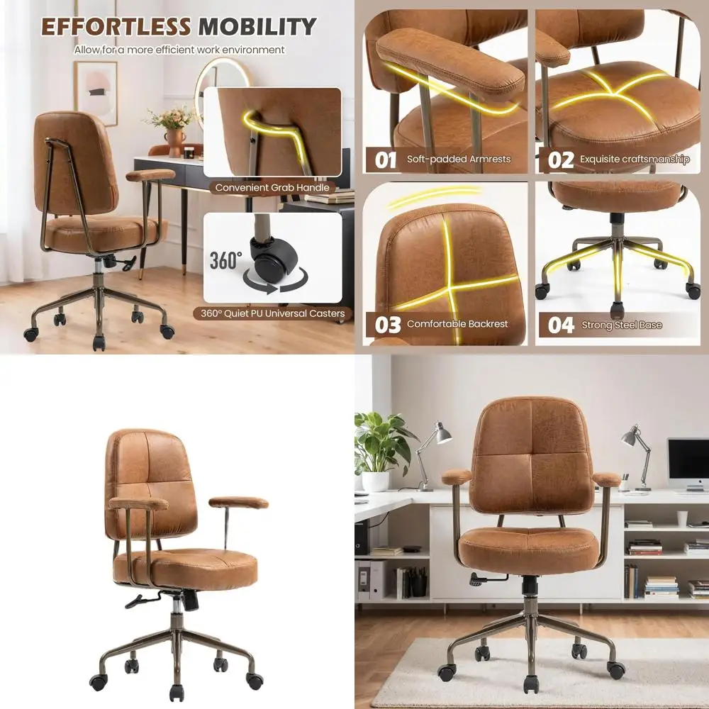 Mid-Century Modern Upholstered Swivel Chair with Armrests, Adjustable Faux Leather Desk Chair for Home Office (Brown)
Mid-Century Modern Upholstered Swivel Chair with Armrests, Adjustable Faux Leather Desk Chair for Home Office (Brown)