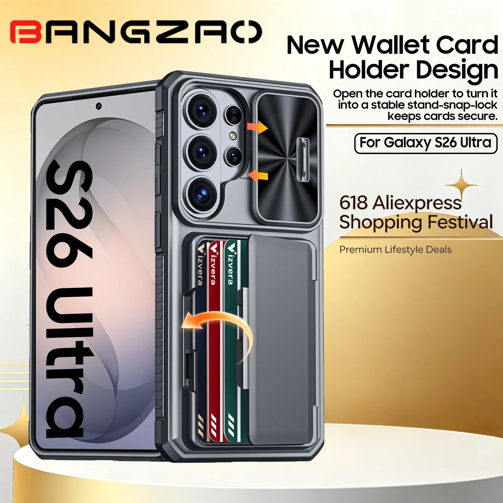 618 Sale Shockproof Armor Case for Samsung Galaxy S26 Ultra with RFID Block Card Slot,Slide Lens Cover&Stable Kickstand-Grey
618 Sale Shockproof Armor Case for Samsung Galaxy S26 Ultra with RFID Block Card Slot,Slide Lens Cover&Stable Kickstand-Grey