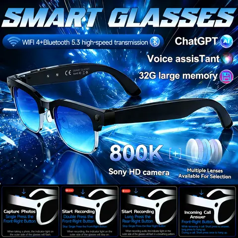 New 800W 4k HD Camera Smart Glasses Men Women AI intelligence Languages Translation Recording Videos Music Player Call Glasses