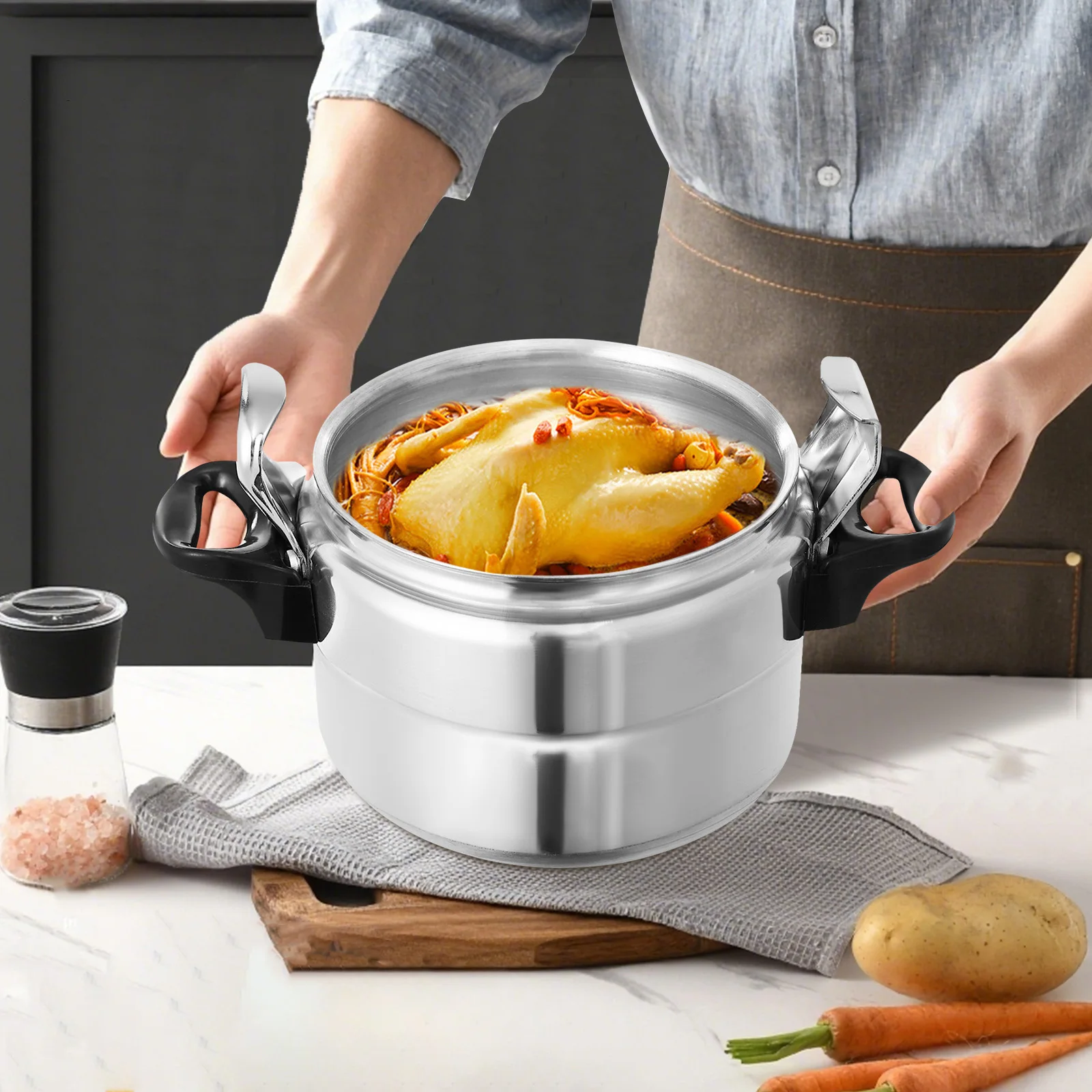 3.17Qt Large Capacity Aluminum Alloy Pressure Cooker with Anti-scald Handle for Apartment Living Camping Motor Homes Backpacking
3.17Qt Large Capacity Aluminum Alloy Pressure Cooker with Anti-scald Handle for Apartment Living Camping Motor Homes Backpacking