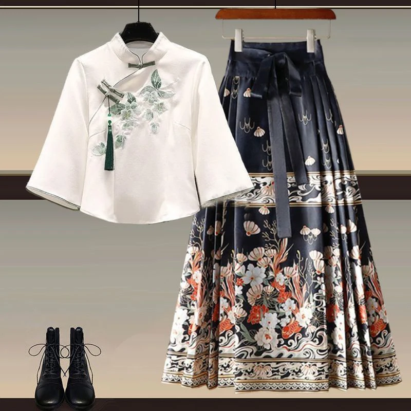 New Chinese Style Design Hanfu Shirt Women's Spring New Arrival Two-Piece Set with Improved Tail Skirt Premium Feel
New Chinese Style Design Hanfu Shirt Women's Spring New Arrival Two-Piece Set with Improved Tail Skirt Premium Feel