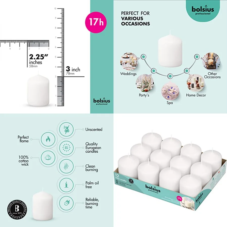 12 White Pillar Candles Bulk - Candle Set - 17 Hours Clean Burning - No Palm Oil - 0 Animal Fat - Premium European Quality - We
12 White Pillar Candles Bulk - Candle Set - 17 Hours Clean Burning - No Palm Oil - 0 Animal Fat - Premium European Quality - We