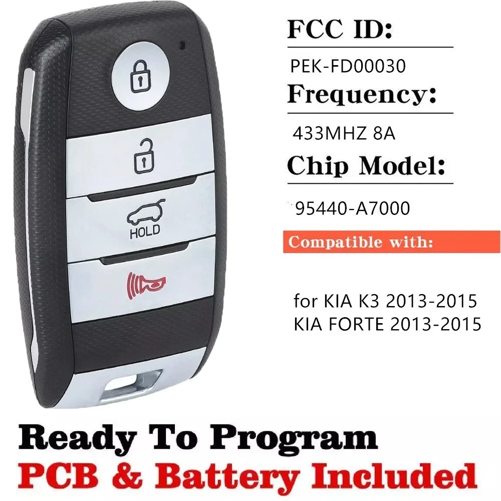 KEYECU Replacement Smart Remote Key FOB 95440-A7500 for 2014-16 KIA FORTE 5 KOUP OR 95440-A7000 PEK-FD00030 For Kia K3 2013-2015
KEYECU Replacement Smart Remote Key FOB 95440-A7500 for 2014-16 KIA FORTE 5 KOUP OR 95440-A7000 PEK-FD00030 For Kia K3 2013-2015