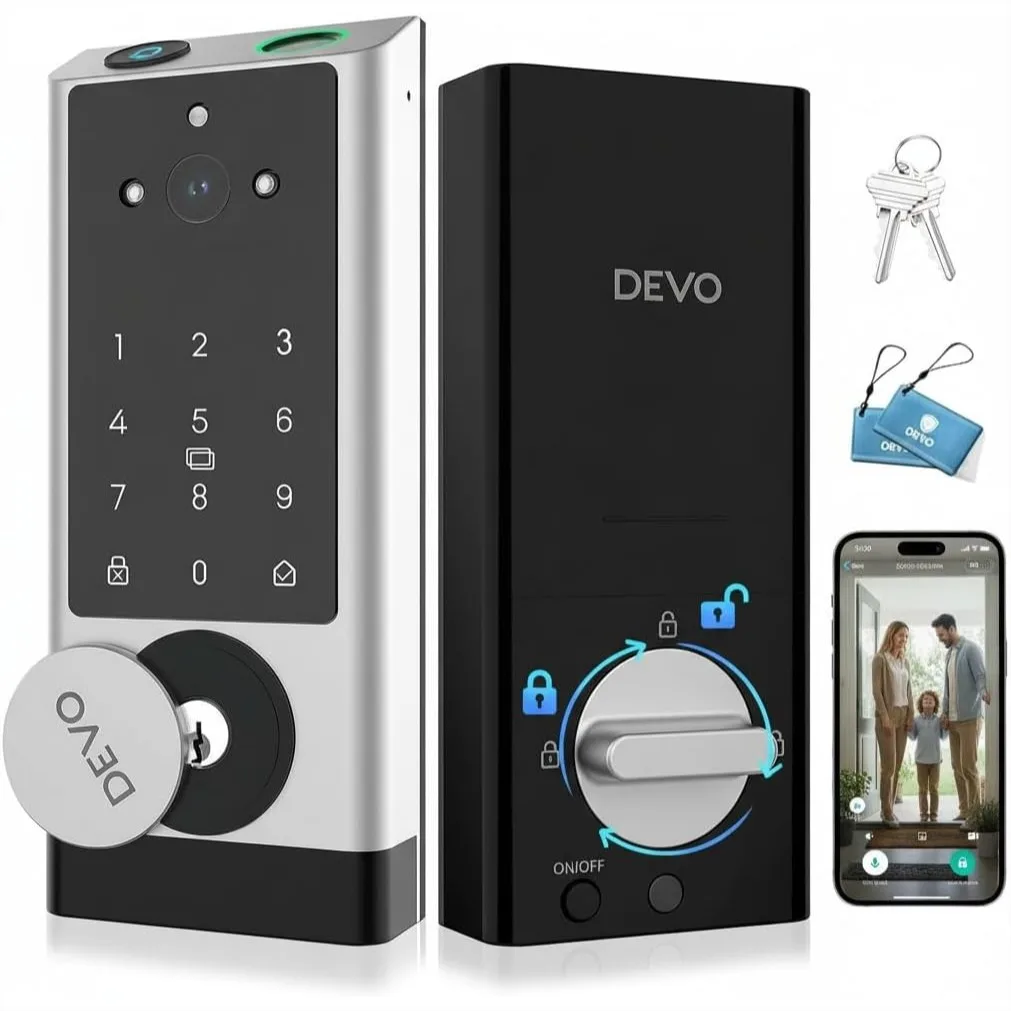 Smart Lock with Camera & Doorbell, 6-in-1 Keyless Entry Deadbolt, Fingerprint, WiFi, Auto Lock, Remote Control
Smart Lock with Camera & Doorbell, 6-in-1 Keyless Entry Deadbolt, Fingerprint, WiFi, Auto Lock, Remote Control