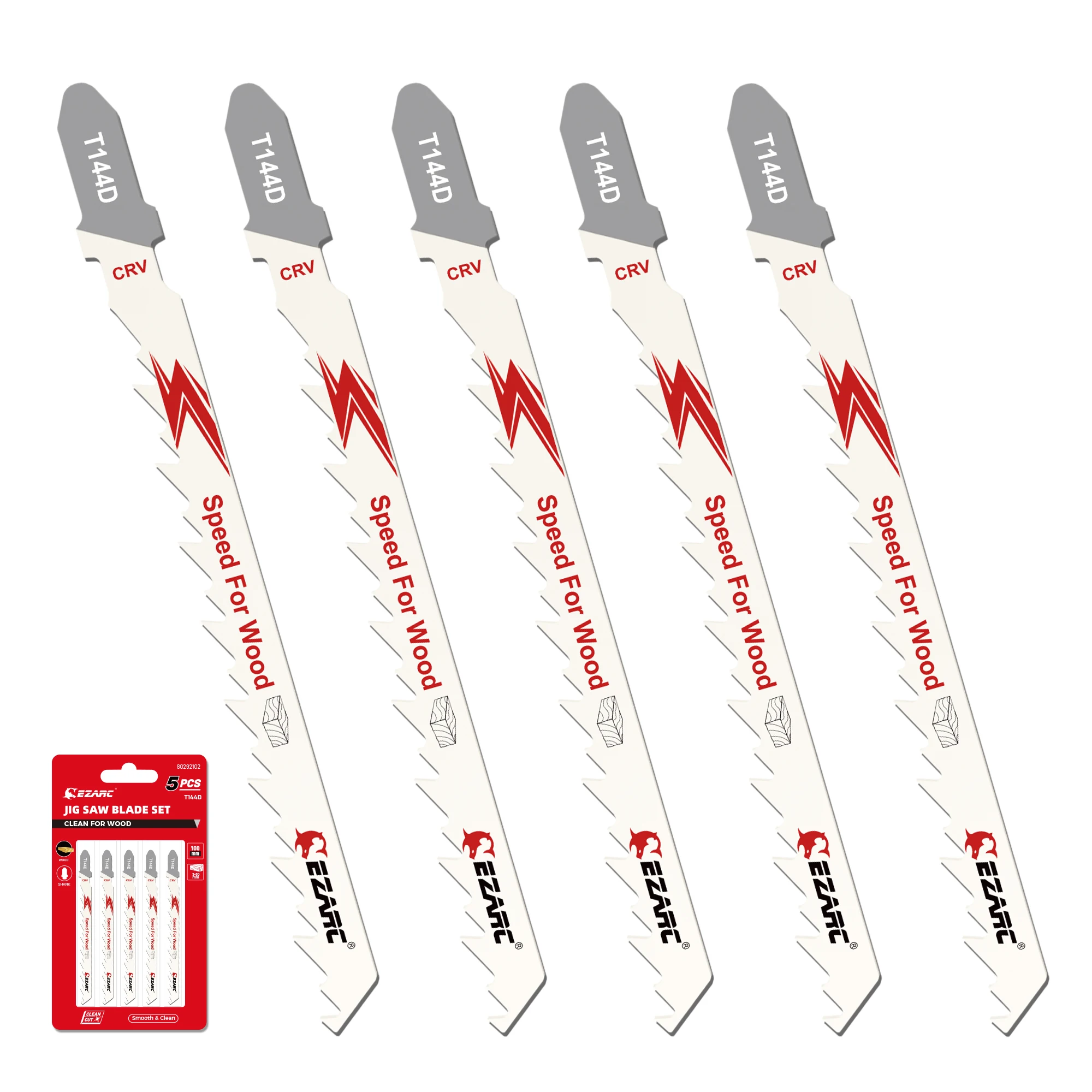 EZARC T144D Jigsaw Blades 5/10PCS, 6TPI Wood Cutting Fast Speed T-Shank Jig Saw Blades Set for Curved & Scrolling Cut
EZARC T144D Jigsaw Blades 5/10PCS, 6TPI Wood Cutting Fast Speed T-Shank Jig Saw Blades Set for Curved & Scrolling Cut