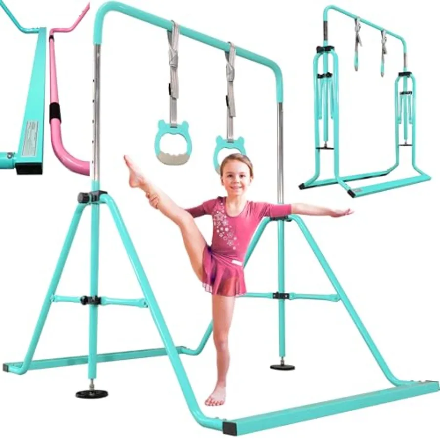 Folding Gymnastics Bar with Rings for Home Gym Use Steel Frame in Blue Sturdier Base Design for Ages 3-10
Folding Gymnastics Bar with Rings for Home Gym Use Steel Frame in Blue Sturdier Base Design for Ages 3-10