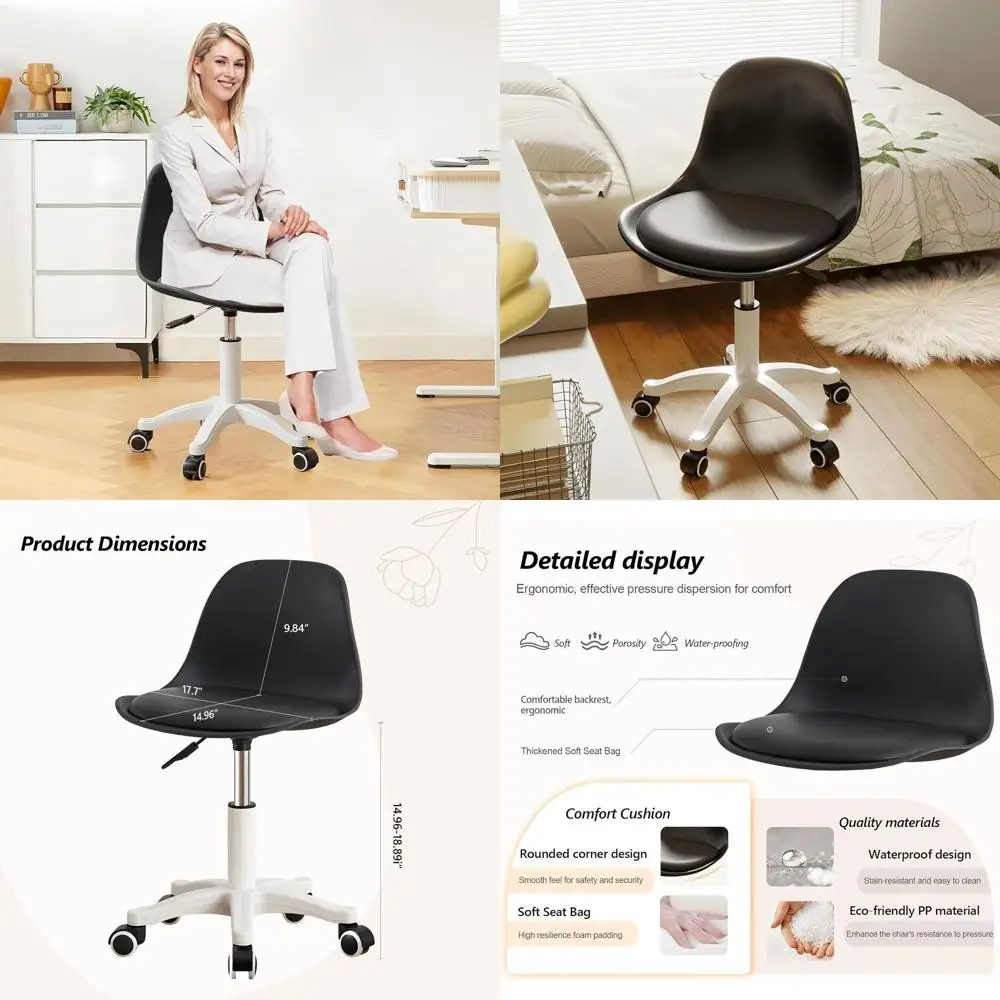 Compact Armless Vanity Chair with Cushion, Adjustable Height, Ideal for Teens and Girls, Black
Compact Armless Vanity Chair with Cushion, Adjustable Height, Ideal for Teens and Girls, Black