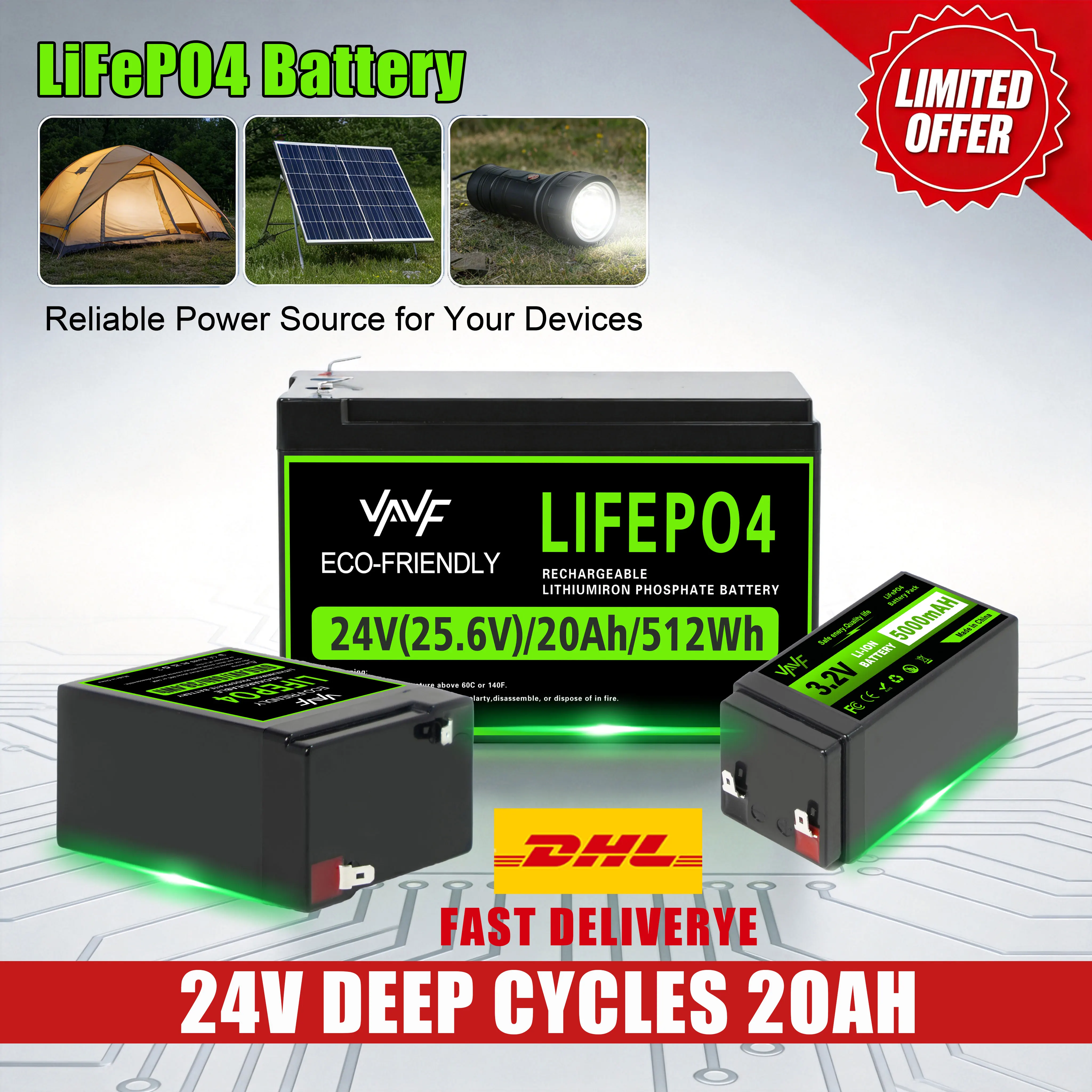 LiFePO4 Battery 24V 20000mAh fit Solar Battery with Advanced Management System(BMS),for Solar Battery Backup Power&RVs
LiFePO4 Battery 24V 20000mAh fit Solar Battery with Advanced Management System(BMS),for Solar Battery Backup Power&RVs